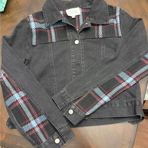 Chic Plaid Jean Jacket in Black by [Brand]